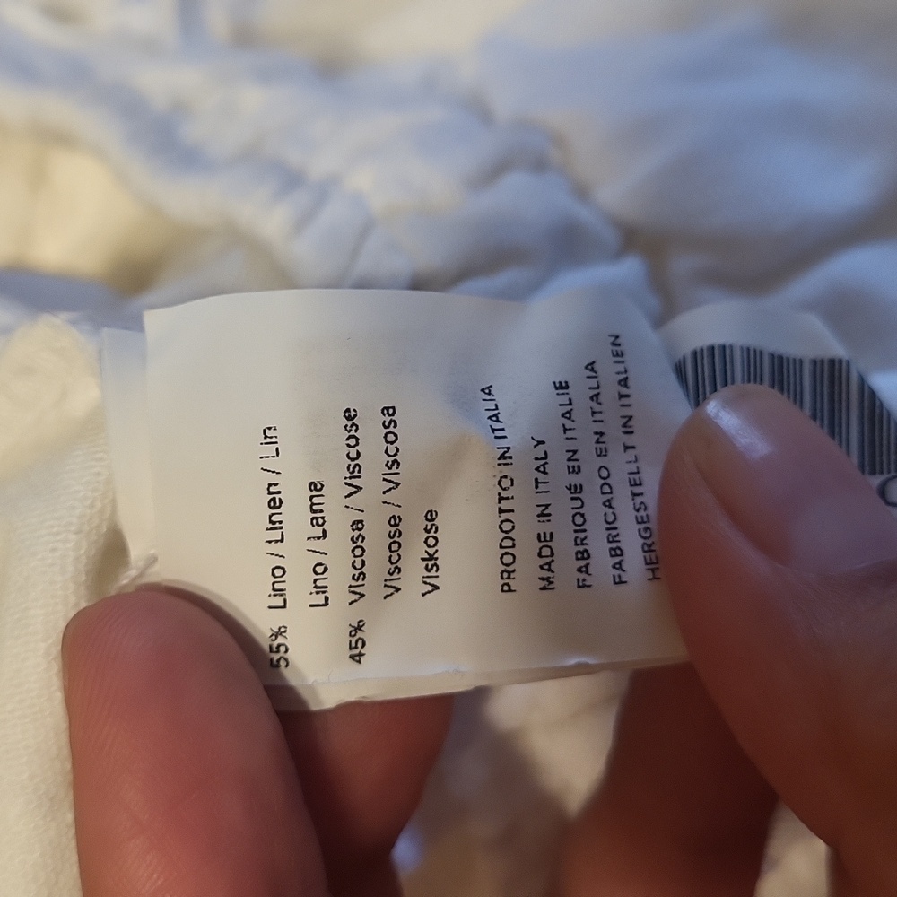 Subdued White Linen Loose Leg Pants Stretchy Waist - Picture 12 of 12